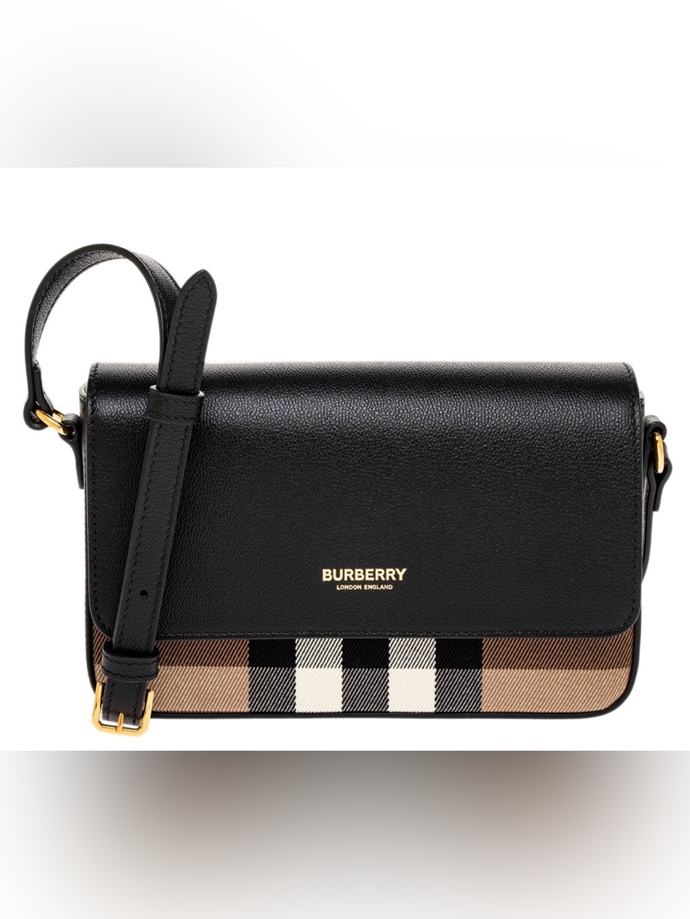 Burberry Black Leather Crossbody with Vintage Check Trim